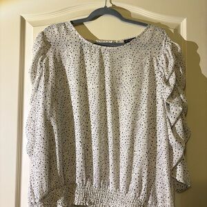 Adrianna Papell Black and White Ruffled Smocked Blouse